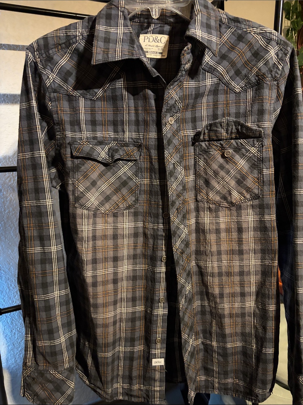 PD&C Black and Brown Plaid Cotton Button-Up Shirt
